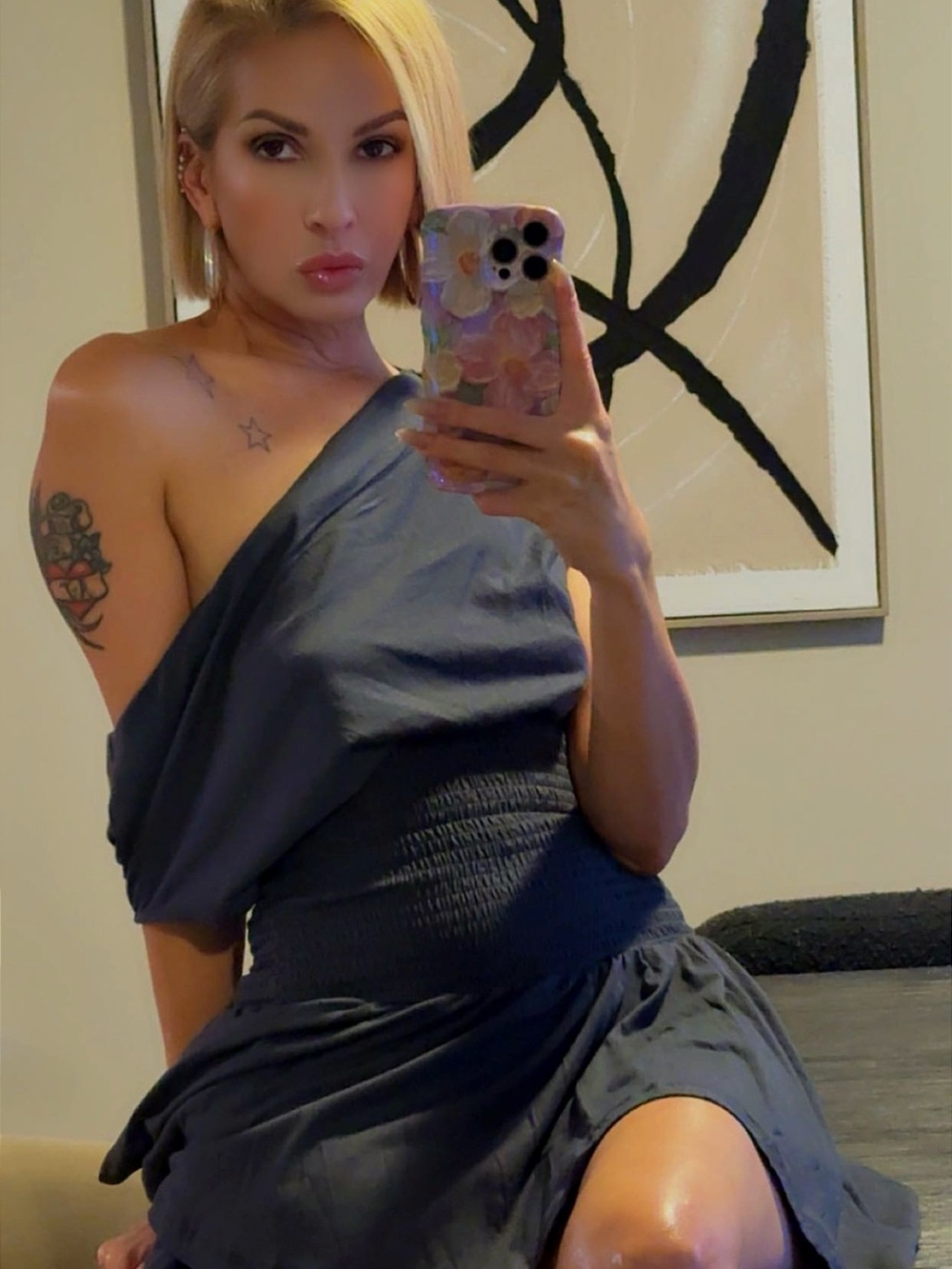 Forever 21 One-Shoulder Navy Dress